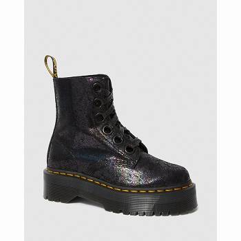 Dr Martens Női Molly Metallic Bőr Platform Bakancs Fekete